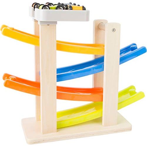 Rennbahn mit Parkdeck aus Holz – personalisierbar, inkl. 4 Autos | small foot