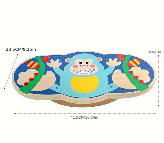 B-Ware 🐵 Farbenfrohes Holz-Balancebrett mit Cartoon-Affen-Design