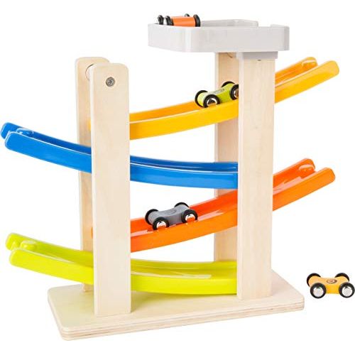 Rennbahn mit Parkdeck aus Holz – personalisierbar, inkl. 4 Autos | small foot