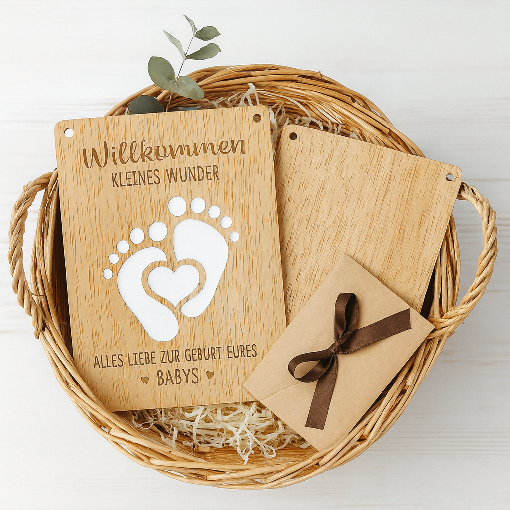 Holzgeschenk Bild „Willkommen KLEINES WUNDER“