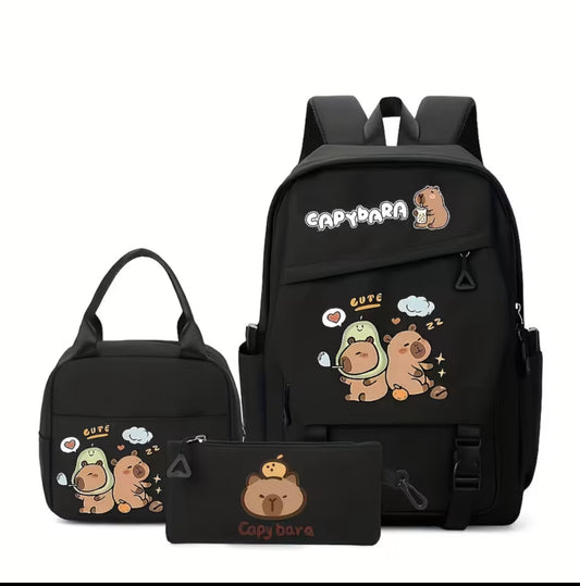 Back-to-School 3-teiliges Capybara-Rucksackset – Süß, praktisch & perfekt organisiert
