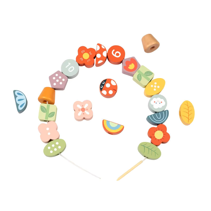 Montessori Holz Wald Steck- Einfädeln und Stapel Set mit Tierfiguren - Lern- & Motorikspielzeug für Kinder