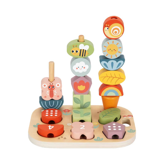 Montessori Holz Wald Steck- Einfädeln und Stapel Set mit Tierfiguren - Lern- & Motorikspielzeug für Kinder