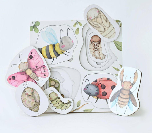 Lebenszyklus der Insekten Holzpuzzle Montessori Lernspielzeug