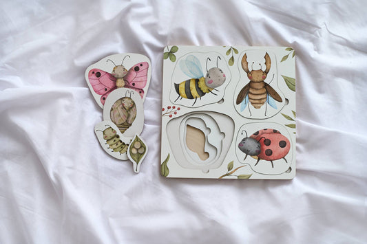 Lebenszyklus der Insekten Holzpuzzle Montessori Lernspielzeug